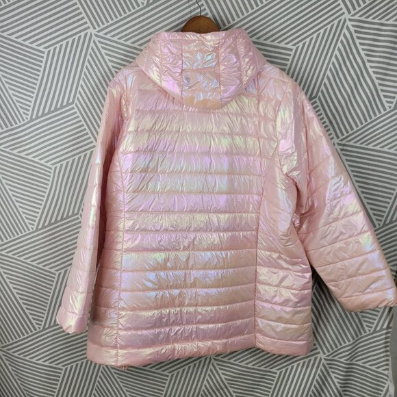 Torrid Pink Iridescent Puffer Coat Plus Size 4 4X Hooded Warm Winter Bubblegum - Picture 5 of 8